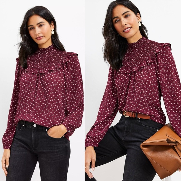 loft Tops - Monarch Ruffle Smocked Yoke Blouse Size S